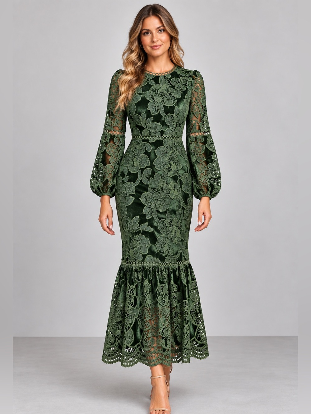 NWT Petal & Pup Forest Green Velvet
Floral Lace Maxi Dress S/M